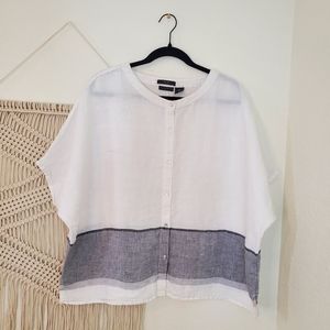 Tahari White and Gray Button Down Shirt
